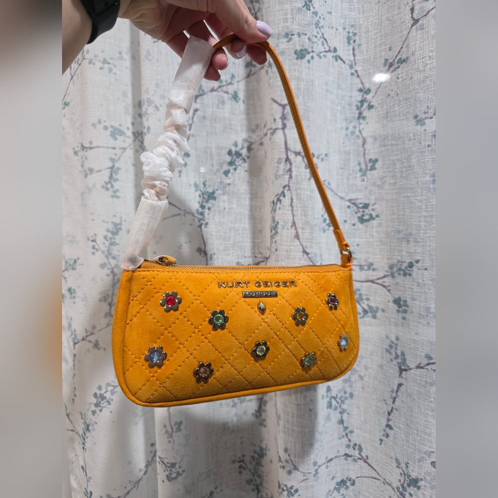 Kurt Geiger Yellow Quilted Suede Shoulder Bag